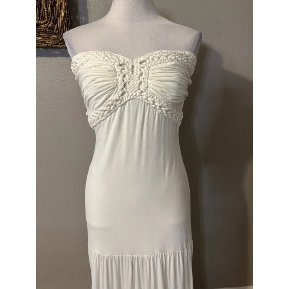 Sky Brand Maxi Dress Large White Crochet Tiered Crochet Jersey NWT NEW